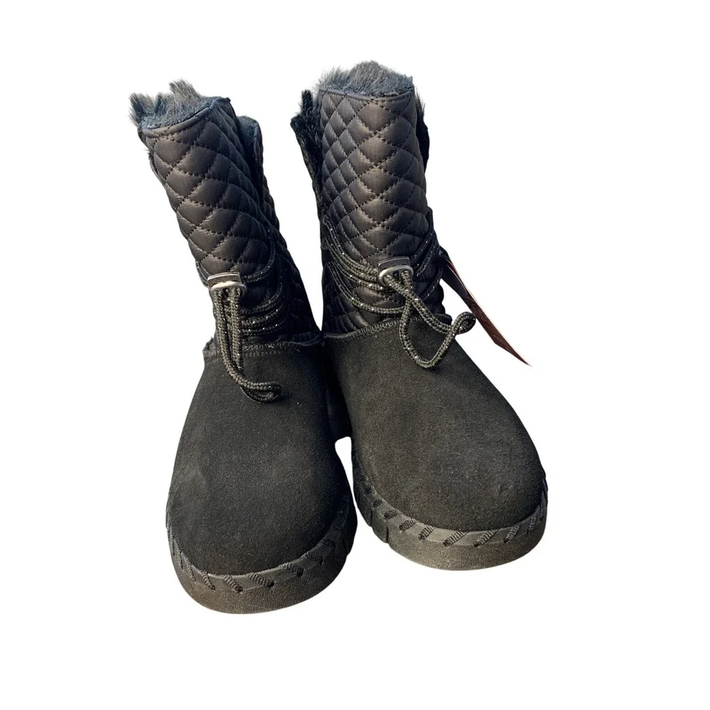 Muk‎ Luks Flexi Bridgehampton Black Quilted Suede Fur Lined Winter Boots Size 7